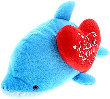 DolliBu I Love You Plush Marine Blue Dolphin - Cute Stuffed Animal with Heart and with Name Personalization for Valentines, Anniversary, Romantic Date - 7 Inches