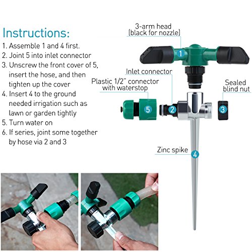 BESTOMZ 360 Degree Lawn Sprinkler 3-Arm Lawn Garden Sprinkler