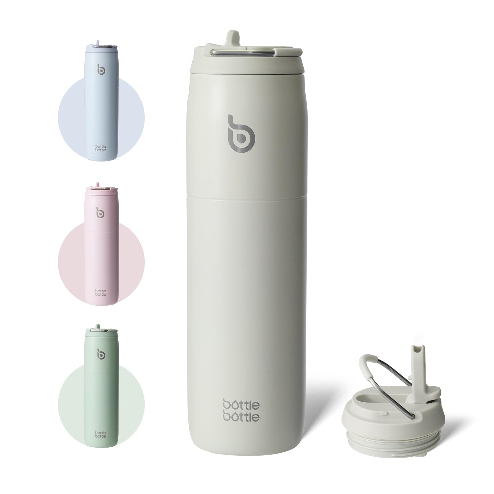 BOTTLE BOTTLE 水筒 1リットル 大容量 1000ml ストロー付き 直飲み 保温保冷 真空断熱 子供 大人 持ち手付き おしゃれ 1L ボトル ステンレス 魔法瓶 二重構造 女の子 男の子 持ち運び スポーツ アウトドア ライトグレー