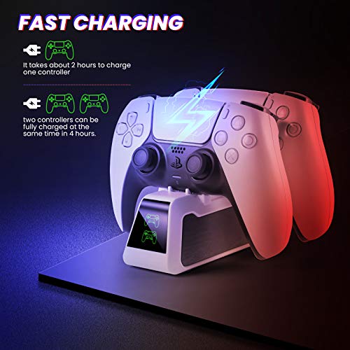 Charging Station for Playstation 5 Wireless Controller, Tiiroy USB C Dual Charging Dock Station for PS5 with LED Indicator (White)