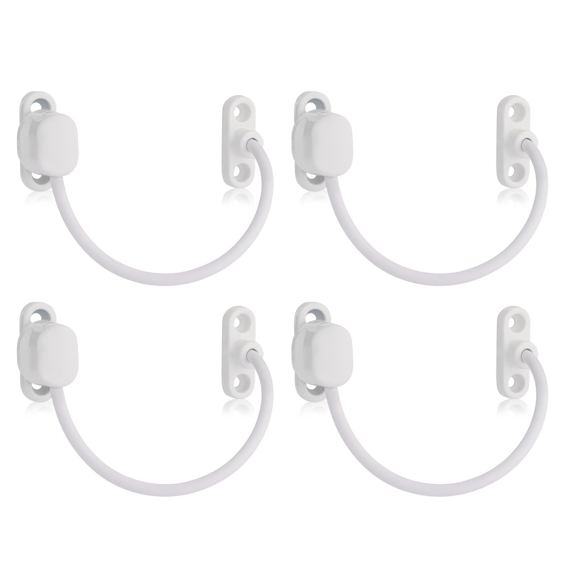 XFORT 4 Pack Viper Thumbturn Locking Cable Window Restrictor in White, Keyless Durable Window Safety Lock for Child Safety and Window Security
