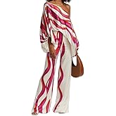 Miniyear Womens 2025 Loose 2 Piece Outfits Off Shoulder Printed Long Sleeve Casual Wide Leg Pants Lounge Set ALI02