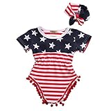 2pcs Newborn Baby Boy Girl USA Flag Pattern Tassel Balls Summer Romper +Headband (6-12 M, USA Flag)