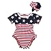 2pcs Newborn Baby Boy Girl USA Flag Pattern Tassel Balls Summer Romper +Headband (6-12 M, USA Flag)