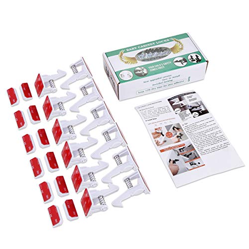 Child Safety Cabinet Locks - 12 Packs Cabinet Locks Child Safety, No Tool No Key Needed Safety Drawer Locks for Drawers, Cabinets, Closets - Thumbnail 6