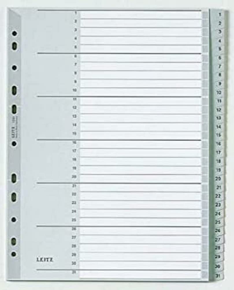Leitz Esselte 12810000 Plastic Index 1-31 A4 Polypropylene 31 Sheets Grey