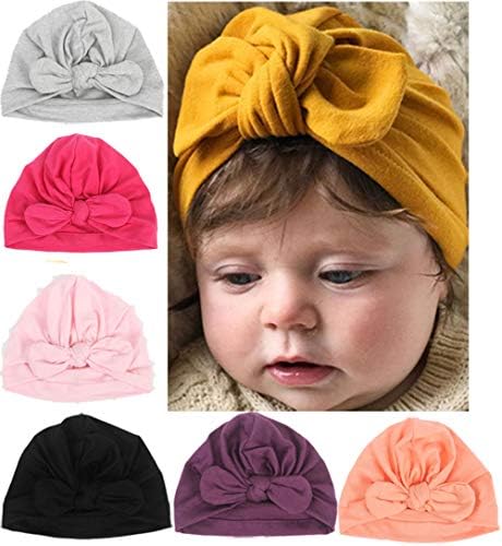 CaJaCa 7 Pack Newborn Baby Toddler Cotton Hat Baby Girl Knotted Hat Cute Donut Soft Turban Bow Cap Set