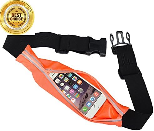 Runner Waist Pack Hide Big Space for phone and essentials,Sweat Proof/Waterproof,Reflective Stripe Adjustable Belt from 27" to 39"(Single Pack)Orange