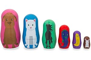 BestPysanky 6 Animals: Dog, Cat, Horse, Fish, Chick, Bunny Plastic Nesting Dolls 4.5 Inches