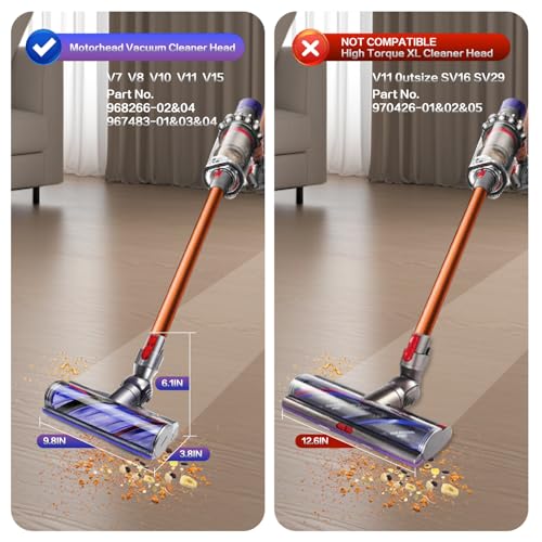 Upgrade Anti-Tangle Vacuum Head Replacement for Dyson V7, V8, Cyclone V10, V11, V15 Cordless Vacuum Cleaner, Motorhead Cleaner Brush Head for Hard Floors, Carpets, Rugs