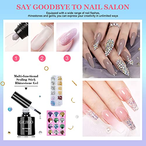 GEJRIO Poly Gel Nail Kit with UV Lamp, Poly Gel Kits with 6 Colors, Gel Base and Top Coat, Nail Art Supplies, All in One Extension Builder Gel for Nails for Professional and Beginner DIY at Home