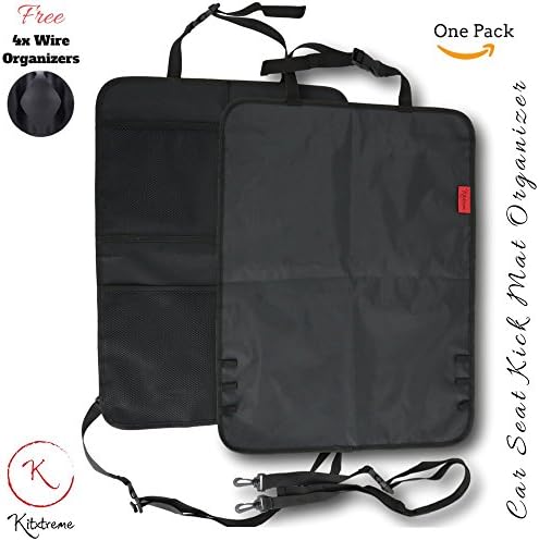 Kitxtreme BRAND NEW DESIGN - One Car Seat Kick Mat Organizer, Uniquely Designed for Universal Fit, with 4 Free Wire Organizers