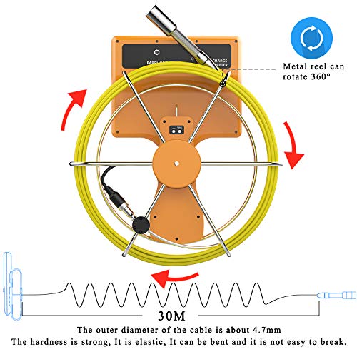 Sewer Camera,HBUDS Pipe Inspection Camera,Pipeline Drain Industrial Endoscope 30M/100ft Snake Video System With DVR Recorder Distance Counter Waterproof IP68 9"TFT Monitor 1000TVL Sony CCD Pipe Camera