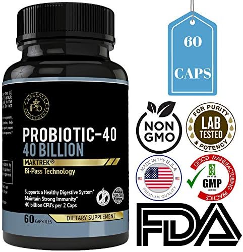 iPro Organic Supplements Probiotics 40 Billion Healthy CFU's for Bloating Stomach & Gas Relief Supports Immune Digestive Urinary System Skin Oral Health Allergies Colds Natural Pills for Men & Women