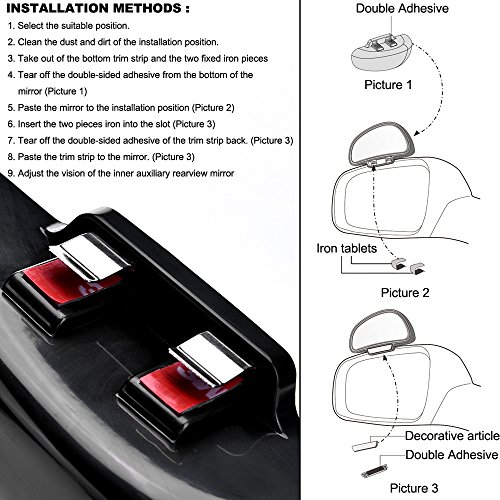 YASOKO Adjustable 360 Degree Rotation Wide Angle Side Rear Mirrors Blind Spot Snap Way Rearview Mirror Universal (Left, Black)