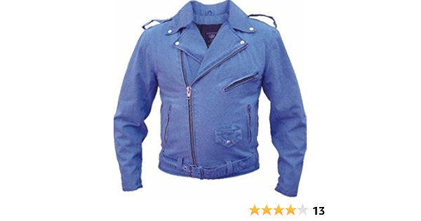 Amazon Com Allstate Leather Men S Basic Black Or Blue Denim Motorcycle Jacket 14 Oz Automotive