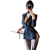SENJIY sexy secretary outfit for women lingerie Naughty office Teacher costume top OL Uniform Cosplay one-piece Dress blouse Skirt Underwear Bodysuit Roleplay Babydoll Set Halloween Black