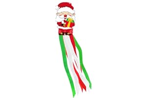 JREMREO 40 Inches Christmas Santa Windsock Decoration, Hanging Outdoor Holiday Decor with Santa Claus and Gift Design, Festive Winter-Themed Wind Sock Ornament for Garden, Patio, and Yard