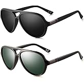 2020 VentiVenti 2 Pack Aviator Sunglasses For Men Polarized Lens Plastic Lightweight Double Bridge Frame UV Protection For Driving Matte Black Frame/Smoke Lens+Shiny Black Frame/G15 Lens