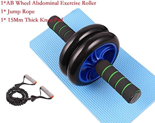 TOCO FREIDO AB Wheel Abdominal Exercise Roller Fitness Wheel Roller Wheel with Extra Thick Knee Pad Mat Skipping Rope Premium Quality Workout Kit for Fitness【Safety Silent Do Not Hurt The Floor】 Blue