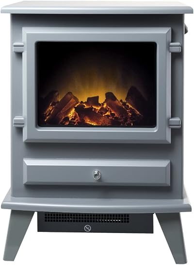 Adam Hudson Grey Electric Stove - Manual Control, Log Bed, LED Flame Effect,