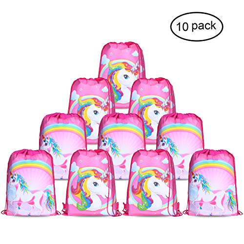 Unicorn Bags for Unicorn Party Supplies (10Pack),Konsait Unicorn Drawstring Shoulder Backpack Bag Bulk for Girls Kids Children for Birthday Candy Baby Shower Unicorn Party Favors Gift