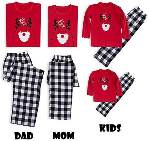 Family Matching Christmas Pajamas Deer Print 2Pcs PJs Sets Long Sleeve T-Shirt+Plaid Long Pants Sleepwear Homewear