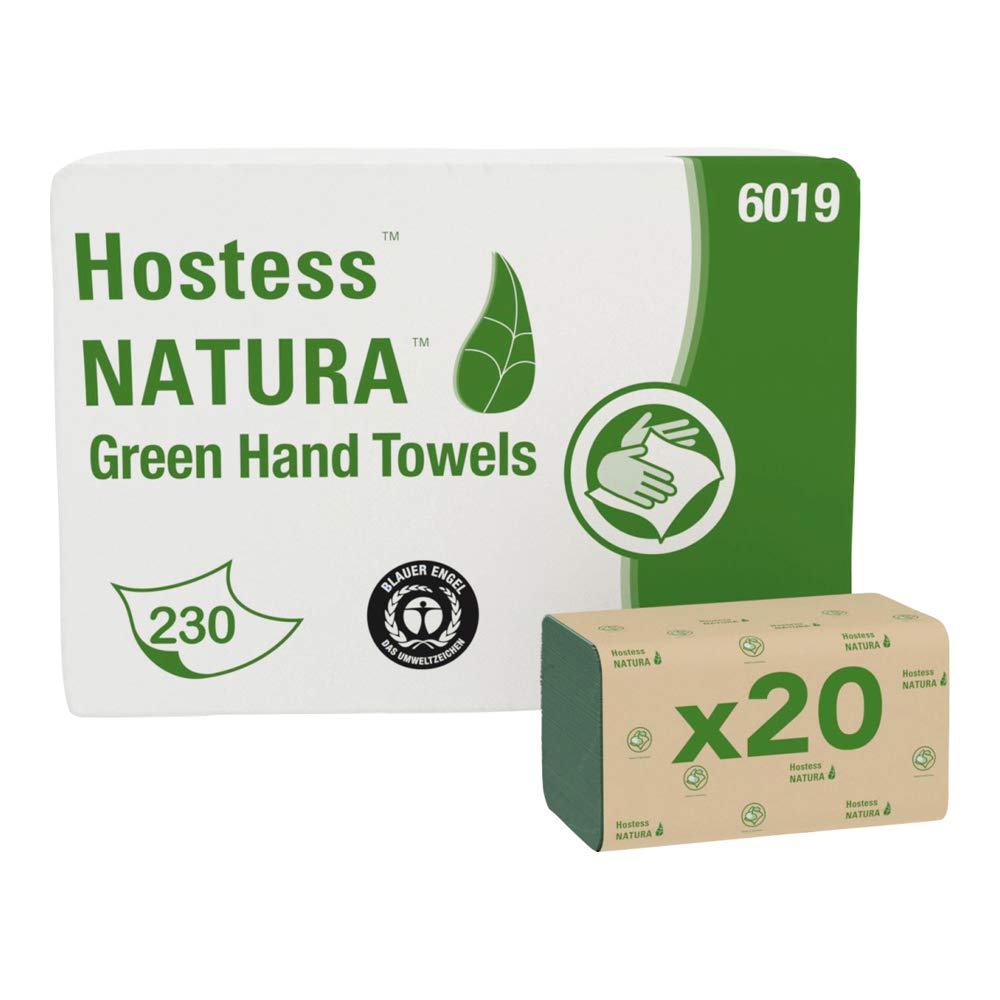 Hostess NATURA Folded Hand Towels 6019 - Z Fold Paper Towels - 20 Packs x 230 Green Paper Hand Towels (4,600 total)