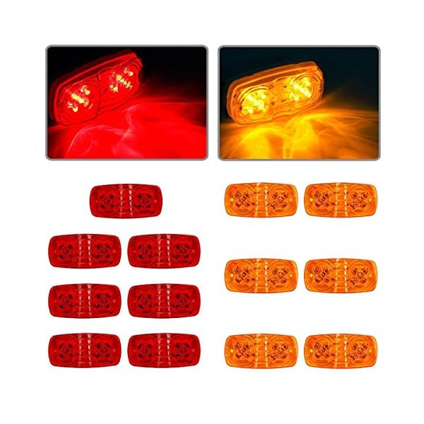 Partsam-13x-Trailer-Marker-LED-Light-Double-Bullseye-AmberRed-10LED-Clearance-Light