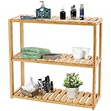COSTWAY 3-Tier Bamboo Shelf Rack Adjustable Utility Storage Free Standing Bathroom Kitchen Living Room Organizer Holder Stand (3-Tier)