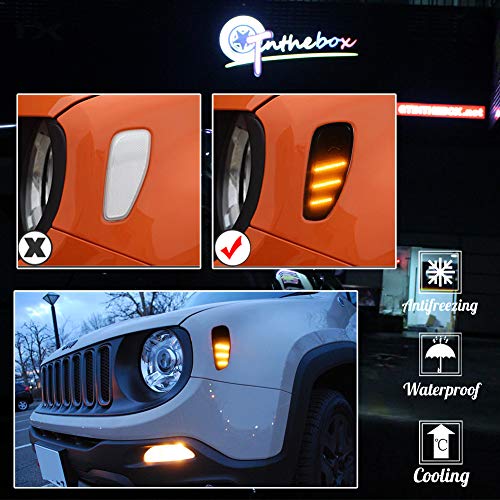 GTINTHEBOX Smoked Lens Amber LED Lights By GTinthebox Side Marker Turn Signal Lamps Update Kit For Jeep Renegade 2014 2015 2016 2017 2018 2019,2 Pcs