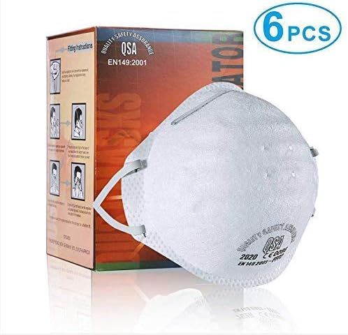 Blackpoolfa FFP2 N95 Respirator PM2.5 Face Masks Germ Protection 3 Layer Flter Earloop Mouth Cover Mask for Protective Paint Dust Pollen Solid Disposable Mask, 6 PCS