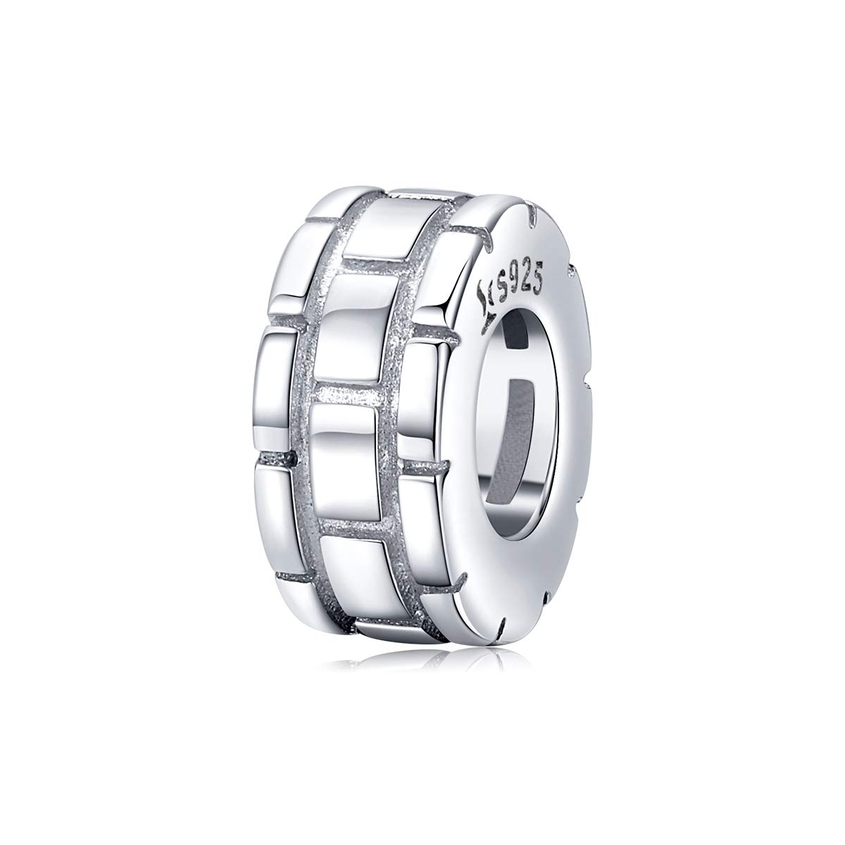 Bijoux Blu Genuine 925 Stelring Silver Plaid Pattern Charm for Original Bracelet Metal Beads for 3mm Bangle Jewellery Making