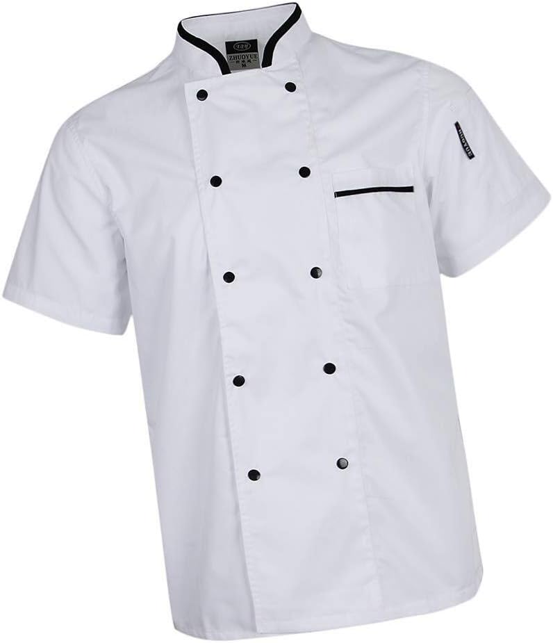 BOLAWOO Breathable Short Sleeve Baker with Jacket Jacket Chef Concealed Fashion Brands Snaps Workwear Tops Chef Shirt Restaurant Coat Jacket