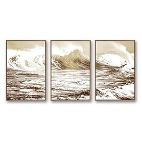 3 Piece Framed CanvasWall Art for Living Room, Bedroom Golden Waves Canvas Prints for Modern Home Decoration Ready to Hang - 16"x24"x3 Panels
