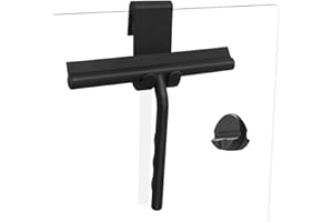 Shower Squeegee for Glass Doors, Full Silicone Jacketed Squeegee with Ergonomic Handle & No-Drill Hook, Cleaning Tool for Win
