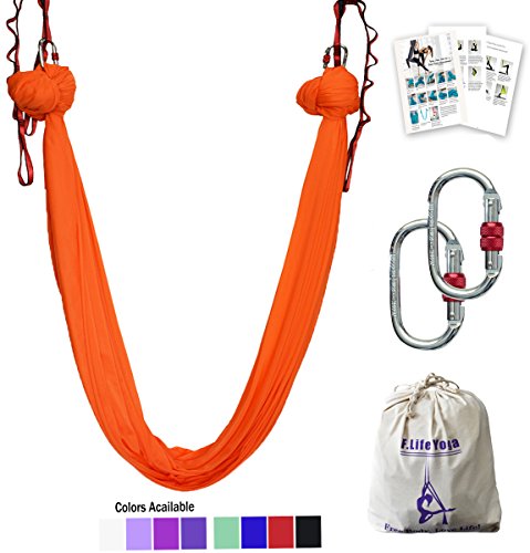 F.Life Aerial Yoga Hammock 5.5 Yards Include Daisy Chain,Carabiner and Pose Guide (Orange)