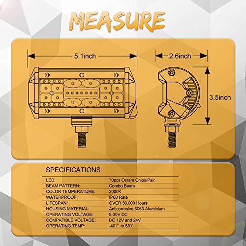 image for Yellow LED Pods Swatow Industries 2PCS 140W 3000K 5 Inch LED Light Bar