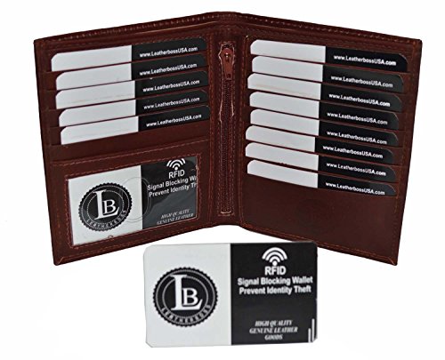 RFID Blocking Hipster Tall Wallet for Mens by Leatherboss (Burgundy)