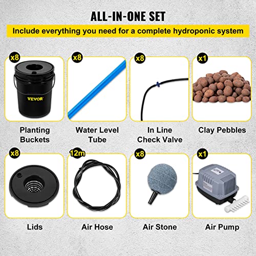 VEVOR DWC Hydroponic System, 5 Gallon 8 Buckets, Deep Water Culture