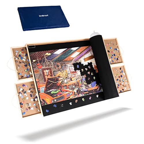 Lavievert 1500 Piece Jigsaw Puzzle Table with 4 Drawers & Cover, Wooden Puzzle Plateau with Puzzle Mat Set and Smooth Surface, Portable Puzzle Board for Adults