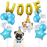 ETLEE Dog Party Supplies - Dog Birthday Hat and Bow Tie with WOOF Letter Banner and Happy Birthday Balloons - Dog Birthday Outfit and Decoration Set (Blue)