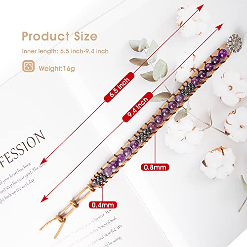 MATEPROX Braccialetto in pelle di Agata Pietra Naturale Fatto a Mano, Reiki Yoga Meditazione, Bracciale Avvolgente di Perle di Cristallo di Gemme Curativo Chakra Stile Bohemien-Cristallo Ametista
