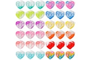 DZLUSJ 36Pcs Valentines Day Pop Bubble Fidget Sensory Toys Mini Pop It Keychain Rainbow Silicone Simple Fidget Toys Valentines Day Gifts for Kids Adults