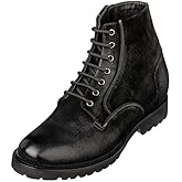 CALTO Men's Invisible Height Increasing Elevator Shoes - Black Nubuck Leather Lace-up/Zip-up Cap-Toe Casual Boots - 3.2 Inches Taller - K24401 - Size 9 D(M) US
