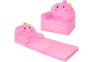 QIUODO Kids Couch Fold Out for Playroom, Velvet 2-in-1 Flip Open Couch for Toddlers 1-3, Comfy Toddler Chair for Reading and Napping, Foldable Kids Sofa Bed for Boys and Girls