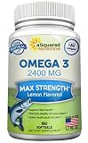 Pure Omega 3 Fish Oil Supplement (180 Softgels Lemon Flavor) 2400mg Max Strength, High Potency EPA & DHA, Natural Omega-3 Fatty Acids, Burpless Liquid Capsule Pills for Brain Joints Eyes Heart Health