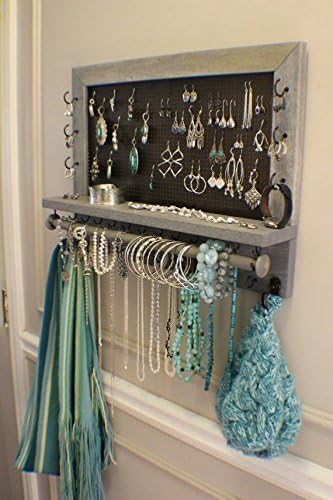 On Sale!!! You Get To Pick The Stain, Mesh and Hook Color, Scroll Trim Series Wall Mounted Jewelry Organizer
