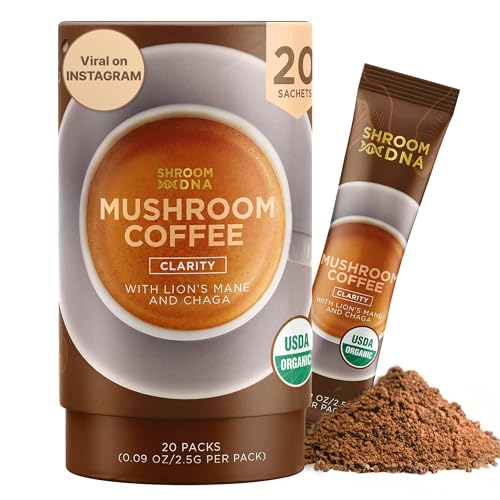MATCHA DNA ShroomDNA Mushroom Coffee Blend with Chaga & Lion's Mane | Instant Focus + Clarity All Day | Organic + Vegan + Gluten Free | No Added Sugar | 20 Count