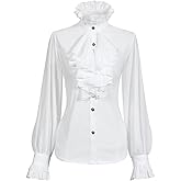 SUNGDOGIN Womens Victorian Vintage Long Sleeve Shirt Ruffle Stand Collar Blouse Gothic Medieval Tops